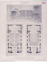 Estampe représentant la coupe et les plans du projet des architectes Duval et Robida lors du concours pour la construction du théâtre de Coulommiers.