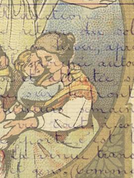 Illustration d'une famille enlacée avec en filigrane une rédaction sur les soldats