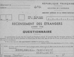 Fiche du recensement de population des étrangers de 1945 Chmielowiec / Kakoweski