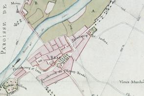 Indication de la halle sur le plan d'intendance de Bray-sur-Seine, 1782.