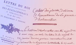 Vue de la page de la convocation des états-généraux par Louis XVI et de la première page du cahier de doléances d'herbeauvilliers
