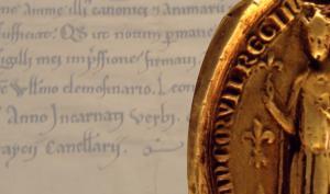 texte d'une charte médiévale et sceau de blanche de Castille