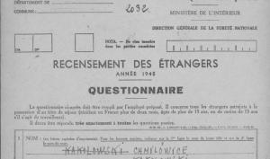 Fiche du recensement de population des étrangers de 1945 Chmielowiec / Kakoweski