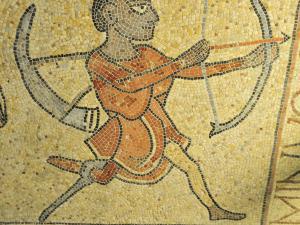 Mosaïque représentant un archer amputé d'une jambe.
