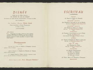 menu décrivant les services qui ont été servis lors d'un banquet au château du clos Vougeot
