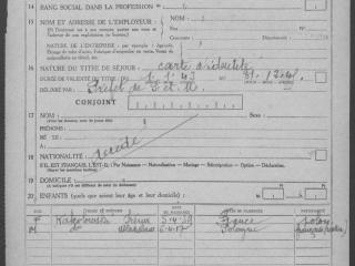 Fiche du recensement de population des étrangers de 1945 Chmielowiec / Kakoweski verso