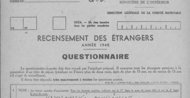 Fiche du recensement de population des étrangers de 1945 Chmielowiec / Kakoweski