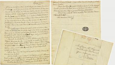 Lettre autographe signée de La Fayette à Charels Pougens, membre de l'Institut national, 1805, 2 p. (AD77, 1225F30)