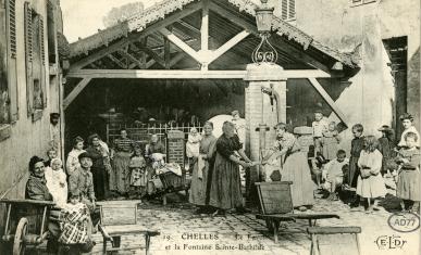 Le lavoir et la fontaine Sainte-Bathilde de Chelles en pleine activité