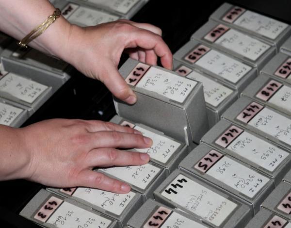 Tiroirs contenant des boîtes de microfilms