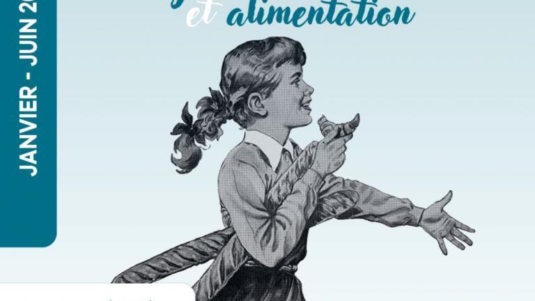 page de couverture plaquette communication avec au centre le dessin d'une petite fille tenant deux baguettes sous le bras et mangeant un croissant