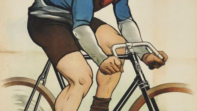 Affiche "Jacquelin sur sa bicyclette la Française" illustrée par Burty (1900)