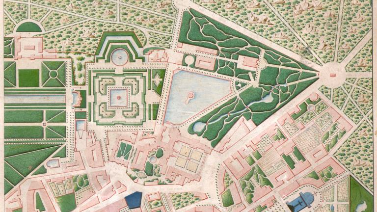 Plan de Fontainebleau montrant le château et les jardins