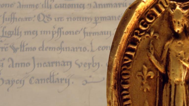 texte d'une charte médiévale et sceau de blanche de Castille